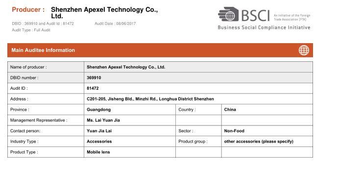 BSCI - Shenzhen Apexel Technology Co., Ltd.