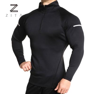 China Anti-pilling men's fitness tops gym wear lightweight polyester 1/4 zipper high neck oversized sweatshirt custom made in china for sale
