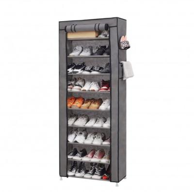 China (Size)Adjustable 10 Tiers Shoe Rack With Cover Cabinet Shoe Storage Cabinet Dustproof Organizer for sale