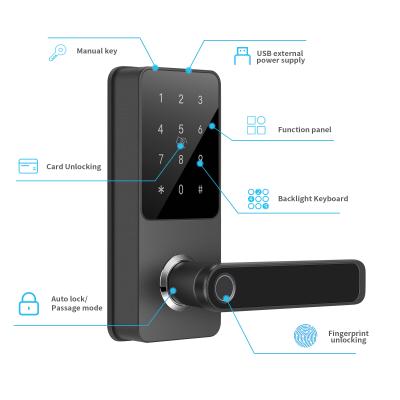 China TTlock single digital waterproof wifi door smart card fingerprint RFID aluminum alloy latch lock for sale