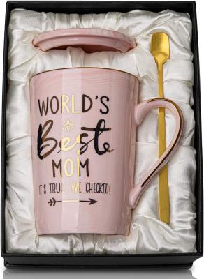China Pink 12oz Thermal Ceramic Coffee Mug With Lid Spoon Custom Logo for sale