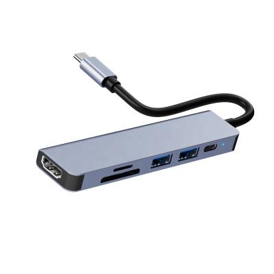China Multimedia Aluminum 6 In 1 USB 3.0 Hub Docking Station High Speed Gbps 4K HDTV Type 5 C USB Hub With 60W PD Charging for sale