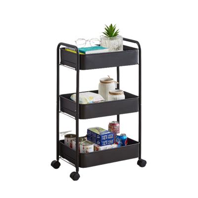 China Modern Metal Serving Cart with Lockable Wheels Storage Craft Art Cart Easy Assemble 3-Tier Rolling Cart for sale