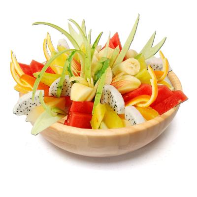 China Sustainable Round fruit meal bowl salad bowls catering wooden salad bowls with salad spoon and fork 12.5