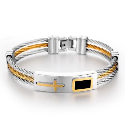 China Trendy Hiphop Cross Luxury Male Titanium Mens Jewelry Stainless Steel Punk Fashion Steel Bracelet for sale