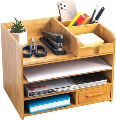 China Office Table Top Bamboo Shelf Organizer Office Desk Storage for sale