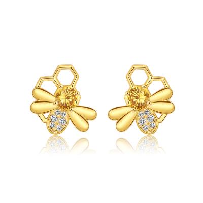 China FASHIONABLE Wholesale 925 Sterling Silver Lovely Bee 18k Gold Plated Yellow Crystal Stud Earrings For Girls for sale