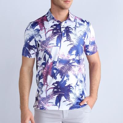 China Printed Short Sleeve Men Golf Polo Shirts Polyester Spandex Turtleneck Collar for sale