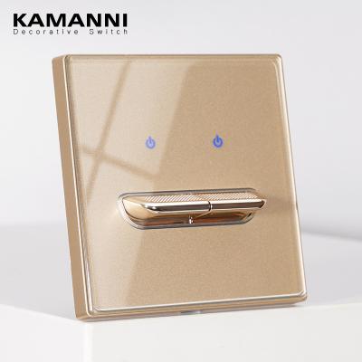 China Mordern Single Tempered Glass Material Automatic Reset Button SBY Switch 1/2/3/4 Way Gold Wall Switch With LED Indicator for sale