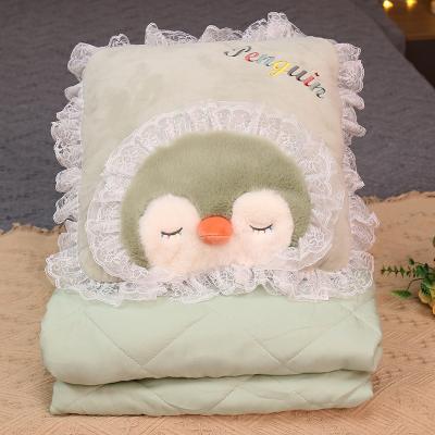 China Dual Use Square Bolster Cushion Baby Comforter Baby Comforter Baby Air Conditioner Candy Plush Penguin Comforter Back Cover for sale