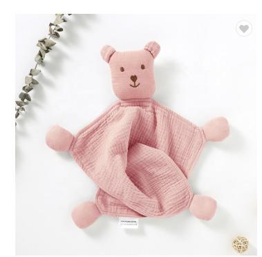 China Lovely PORTABLE Coral Pink Muslin Baby Bear Baby Blanket Baby Toys for sale