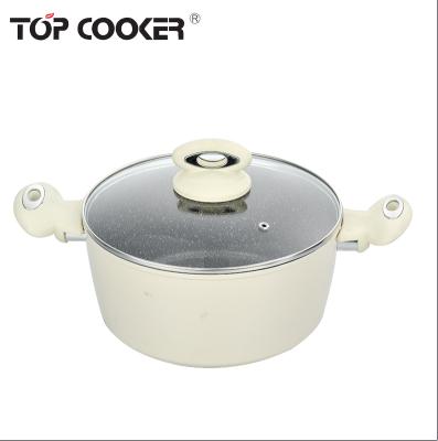 China Sustainable Cream Color Forged Marble Coating Aluminum Casserole Cooking Pot for sale