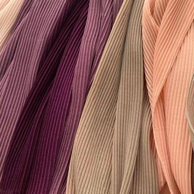 China High Quality Simple Color Mini Pleated Shawl Polyester Chiffon Hijab Shawl For Muslim Women for sale
