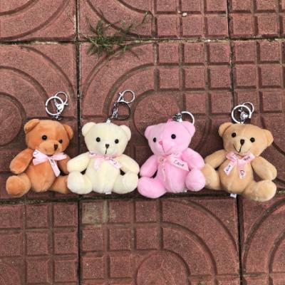 China Free Sample 10cm Plaid Bow Tie Plush Bear Sitting Promotion Toys Small Bouquet Hot Bear Doll Bel Key Chain Wedding Activity Gift Toys for sale