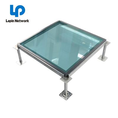 China Modern Ningbo lepin Customize Data Center 600*600mm Raised Floor FS1200 PVC 1000 Glass Tiles All Steel Loop Groove Network Flooring for sale