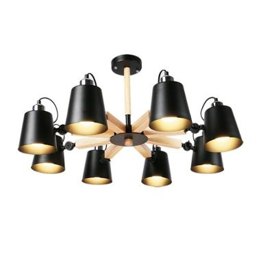 China Modern Decorative Indoor Lighting Chandelier lighting Nordic Wooden Ceiling E27 / E26 With Iron Lampshade For Living Room Suspension Lighting Fixtures Lustre for sale
