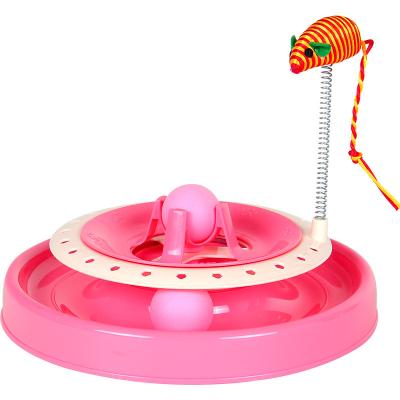 China Sustainable Spring Mouse PP Kitten Tracks Play Swing Disk Roller wand Teasing Ball Interactive Teaser Stick Happy Turntable Pet Cat Toy for sale