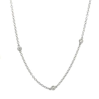China New Design New Design 18K White Gold With Bezel Setting Around Shiny Cut Real Natural Diamond Trendy Necklace for sale