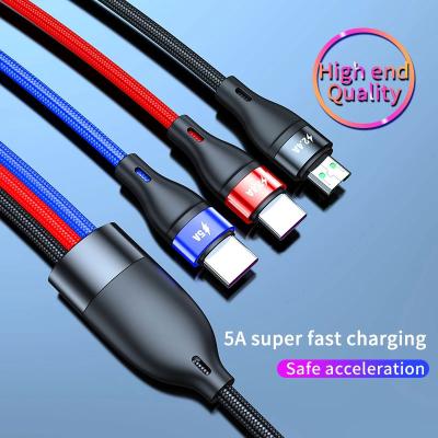 China Charging + Data Sending Wholesale Type C USB Cable 5A Custom Mobile Phone 3 in 1 USB Charging Cable for sale