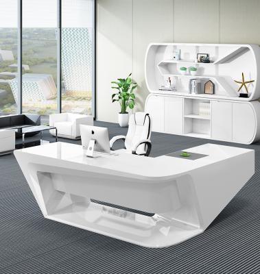 China White I Shape Painting Office Furniture Porcelain Manager Executive Office Table Baking Hi-tech Design for sale