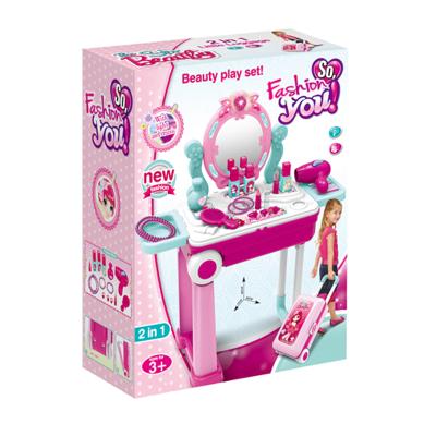 China Make Up Vanity Table Set Girls Deluxe Vanity Toys Make Up Dressing Table Set With Mirror for sale