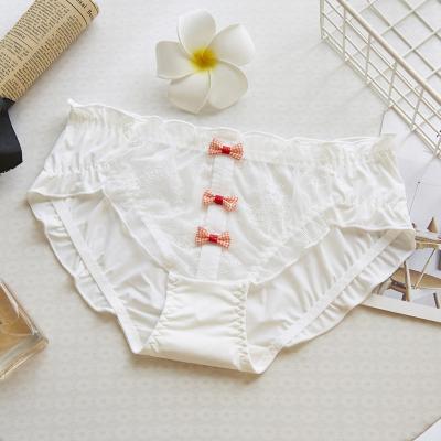 China Antibacterial Bow Women's Underwear Lace Women Panties Ice Silk Soft Briefs Set Beautiful Women Briefs for sale