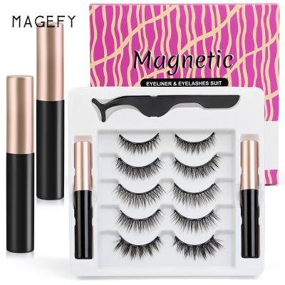 China MAGEFY Long Natural Magnetic Eyelashes Kit 3d False Eyelash With Eyeliner And Tweezers for sale