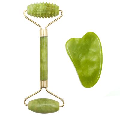 China Natural Face Lift Jade 100 Jade Roller Gua Sha Nephritis Guasha Face Stone Massager With Best Price for sale