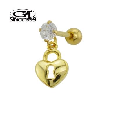 China TRENDY Gold Cartilage Piercing Feminine 3D Heart Locket CZ Crystal 316L Surgical Steel GNJ MANUFACTURING Body Jewelry Earring for sale