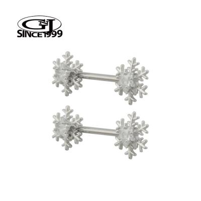 China Cute Silver Nipple Piercing Frosty Clean Magical Snowflake CZ Crystal 316L Surgical Steel GNJ MANUFACTURING Body Jewelry Barbell for sale