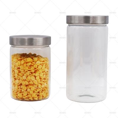 China Airtight Food Storage Freshness Preservation Round High Borosilicate Glass Storage Jar For Food Cooking With Stainless Steel Metal Lid Screw Cap Cap for sale