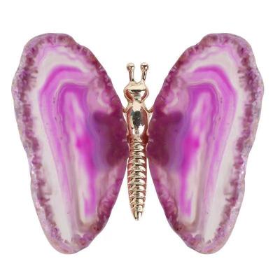 China Dong Hai wholesale hot sale natural colorful raw agate slices to make butterflies shaped than for desktop crafts decoration for sale