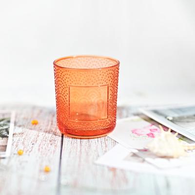 China Best Selling Nordic Glass Candle Jar Home Decor Candle Holder 200Ml 350Ml Orange Fancy Jar Fancy Jar for sale