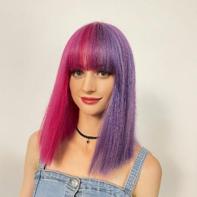 China Mix Daily Medium Straight Synthetic Long Pink Purple Colored Use Wigs With Bangs For Women Daily Cosplay Party for sale
