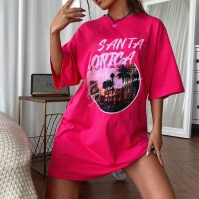 China New Summer Sale Women's T-shirts Anti-wrinkle Round Neck Loose Long Letters Printed Cotton Woman Oversized T-shirt for sale