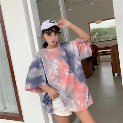 China New Summer Sale Women's T-shirts Anti-wrinkle Round Neck Dye Loose-tying Long Cotton Woman Oversized T-shirt for sale