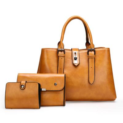 China Zipper Closure 3 Pcs Set 2021 Autumn Style Borsa DA Donna Di Lusso Handbag Designer Handbags PU Oil Leather Bag for sale