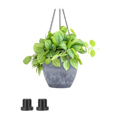 China Good Quality Unbreakable Hot Selling Resin Hanging Wall Planter Resin Rattan Planter Hanging Baskets for sale