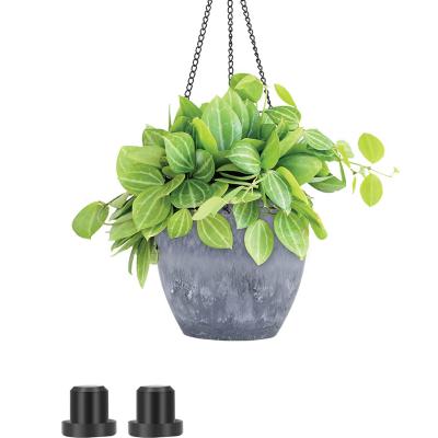 China Shatterproof Blue Wall Hanging Planter, Resin Brass Rattan Planter Hanging Ceramic Pot for sale
