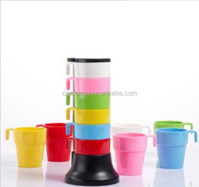 China Sustainable 6 in1 Rainbow Mug Set For Office / Colorful Plastic Tea Water Coffee Cup Mug Suit Rainbow Cups for sale