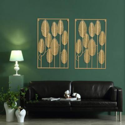 China Modern Nordic minimalist leaf square wall hanging, living room sofa background wall, metal wall hanging for sale