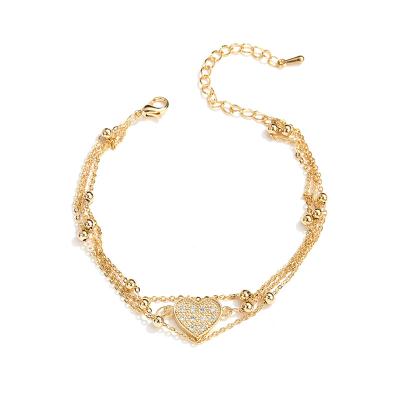China FASHIONABLE Cheap Gold Plated Stainless Steel Charm Bracelets Titanium Steel Diamonds Heart Pendant Bracelet For Women for sale