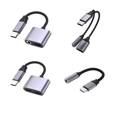 China Earphone PC Audio Splitter Braided 2 In 1 Usb Type C To 3.5mm Jack Adapter Multi Function Audio Converter Aux Headphone Splitter For Samsung For Huawei for sale