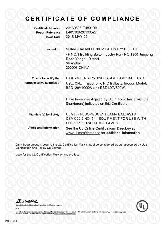 UL - Shanghai Millenium Industry Co., Ltd.