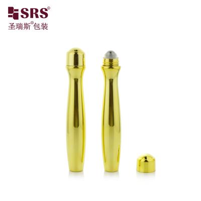 China SRS8447-15ML Metalized Shiny Gold Empty PETG Plastic Roll On Bottle For Eye Gel Waist Shape for sale