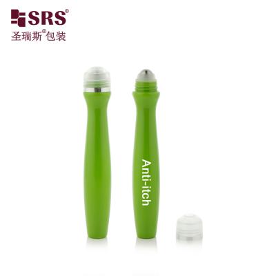 China SRS8447-15ML Glossy Green Custom Color Plastic Roll On Bottle For Cosmetic Eye Serum Massage Steel Ball Packaging for sale