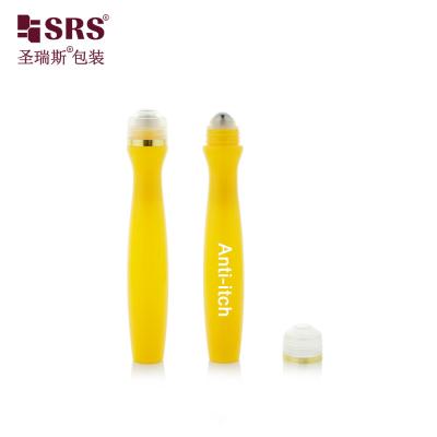 China SRS8447-15ML Injection Blowing Yellow Glossy PETG Plastic Roll On Steel Roller Ball Bottle Anti-Itch Liquid Applicator for sale