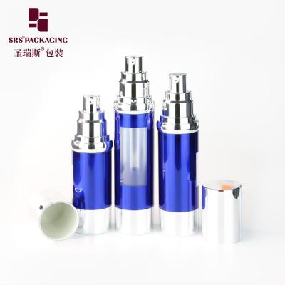 China 15ml 30ml 50ml stamping blue plastic face essence lotion new airless bottle for sale