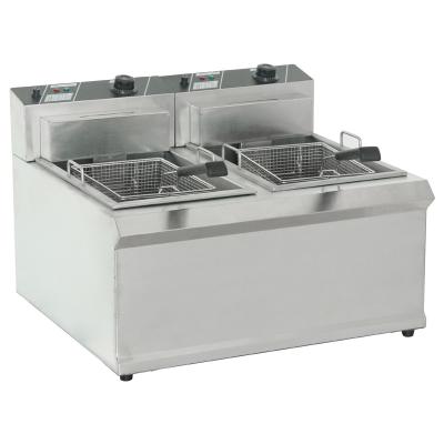 China Safety Table Top Stainless Steel French Fries Machine 2 Tank 2 Basket Fryer Commercial Potato Chip Fryer Electrical Deep Fryer for sale