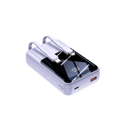 China 2024 Hot Sale Portable Power Bank 20000mAh 35W Super Fast Charging Power Bank mit LED-Display eingebaut in Doppelkabel-Power Bank zu verkaufen